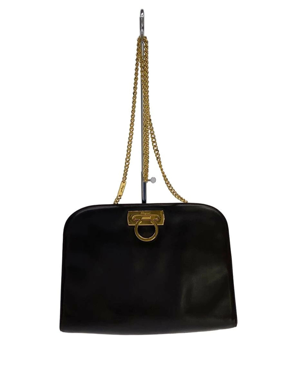 Salvatore Ferragamo Gancini Bag Leather Brown Chain Shoulder